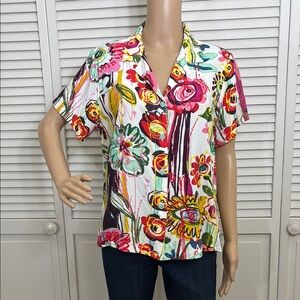 Jam's World Women's 50th Anniversary Floral Short Sleeves Shirt Medium